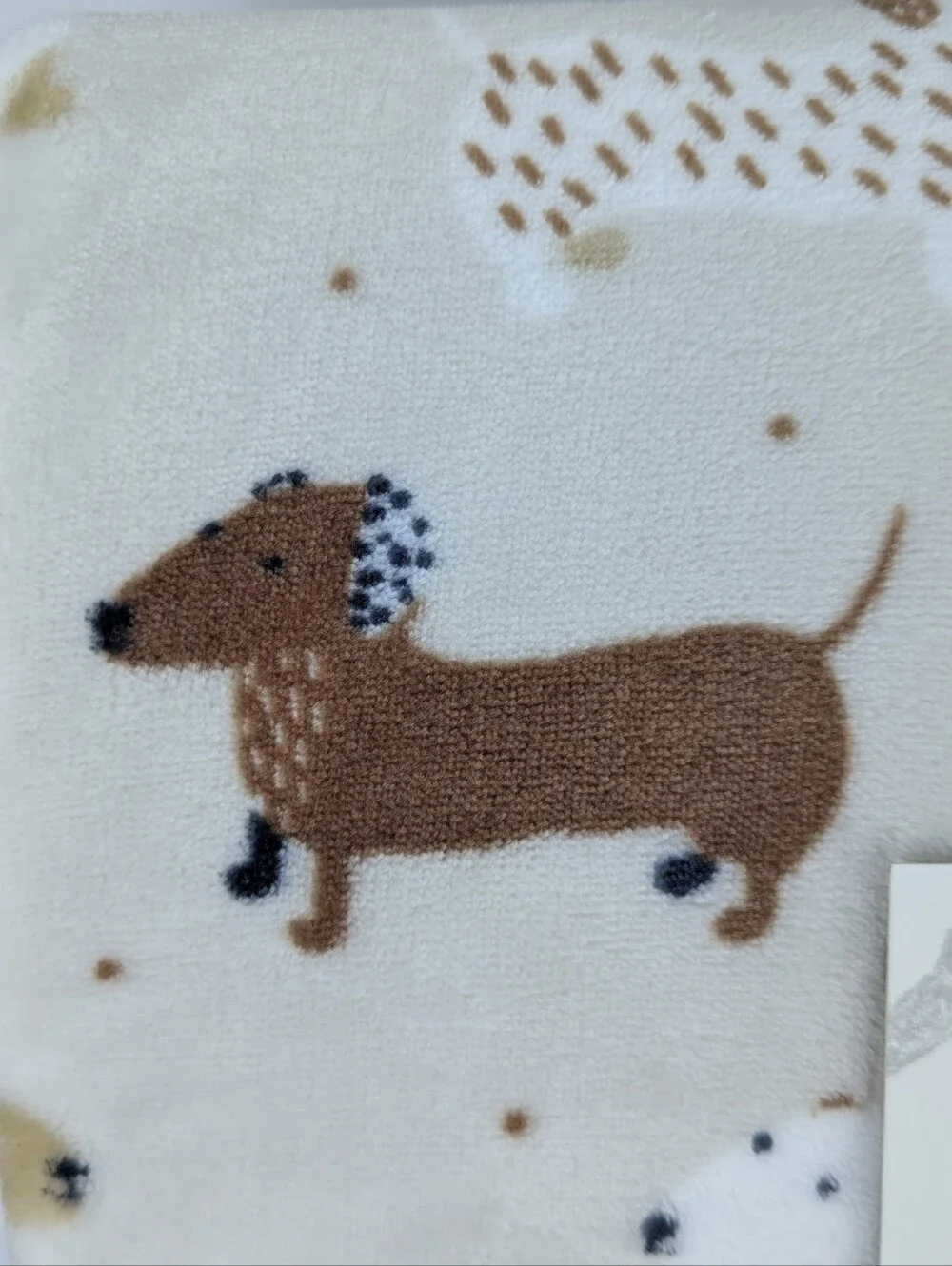 Dachshund Doxie Print Plush Pet Throw Oatmeal Browns Black White 50